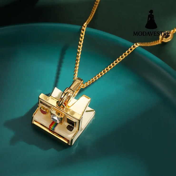 Enamel glazed three-dimensional Polaroid movable camera pendant high-end necklace Pendant + necklace
