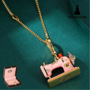 Enamel Three Dimensional Butterfly Knot Pink Sewing Machine Pendant Necklace Pendant + Necklace [box packaging]