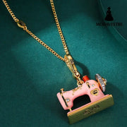 Enamel Three Dimensional Butterfly Knot Pink Sewing Machine Pendant Necklace Pendant + Necklace [no packaging]