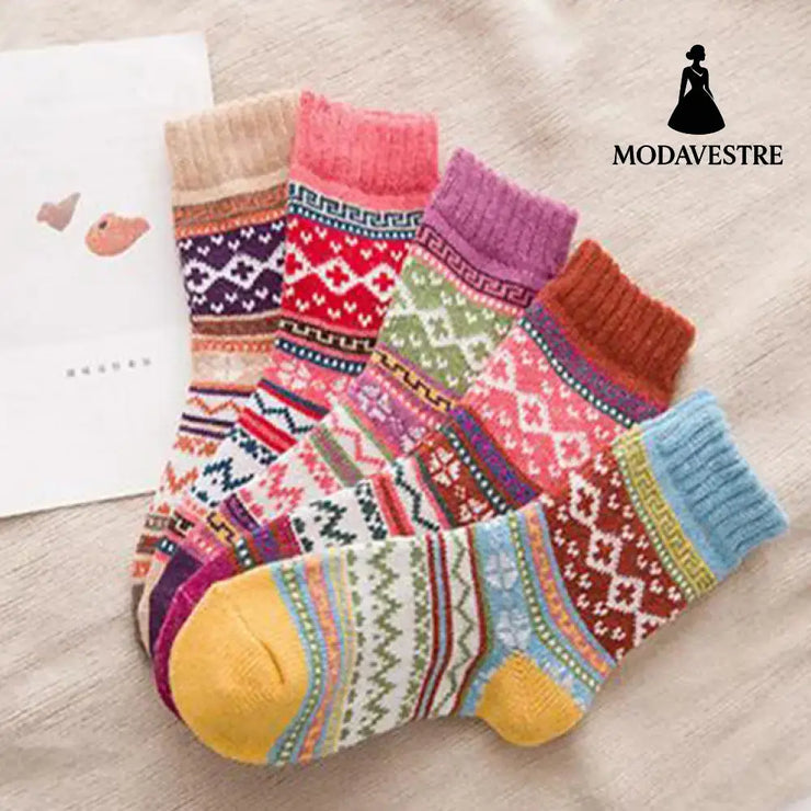 Ethnic style cashmere socks women 5colors set