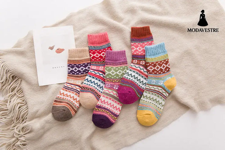 Ethnic style cashmere socks women
