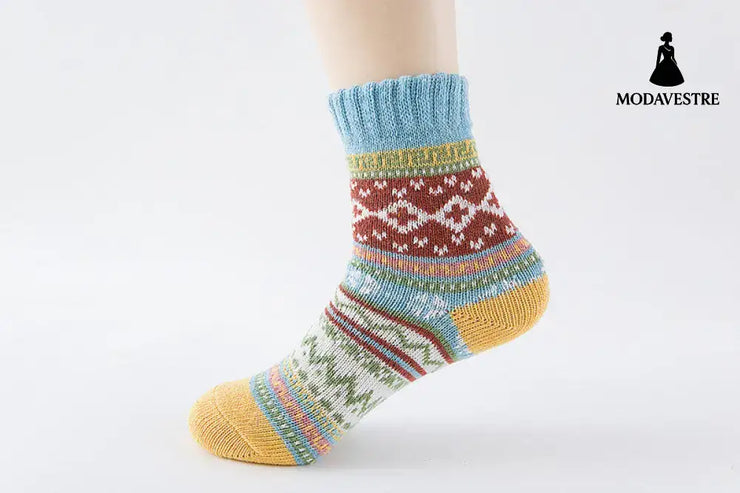Ethnic style cashmere socks women Blue