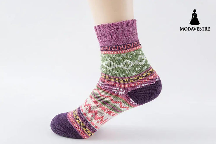 Ethnic style cashmere socks women Purple