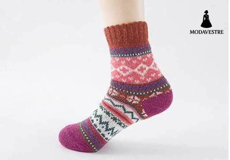Ethnic style cashmere socks women Rust red