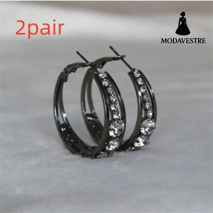 European And American Air Drill Mosaic Women’s Earrings Black 2pair