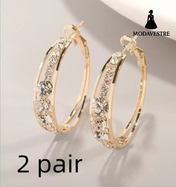 European And American Air Drill Mosaic Women’s Earrings Gold 2pair