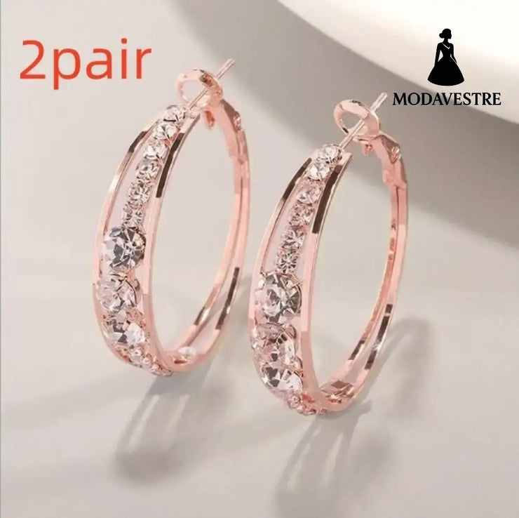European And American Air Drill Mosaic Women’s Earrings Rose Gold 2pair