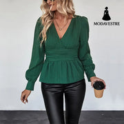 European And American Fall Women’s Clothing V-neck Slim Shirt Women