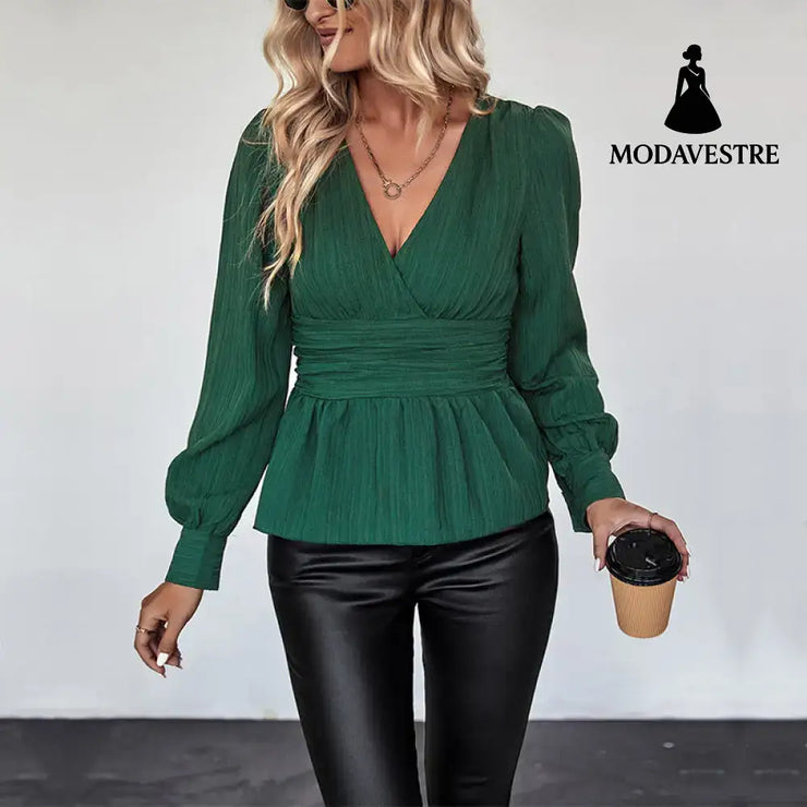 European And American Fall Women’s Clothing V-neck Slim Shirt Women