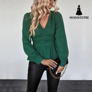 European And American Fall Women’s Clothing V-neck Slim Shirt Women