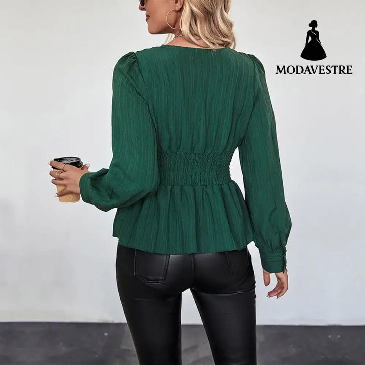 European And American Fall Women’s Clothing V-neck Slim Shirt Women