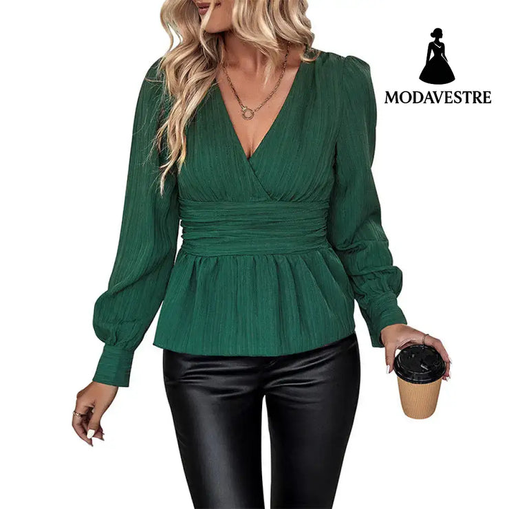 European And American Fall Women’s Clothing V-neck Slim Shirt Women