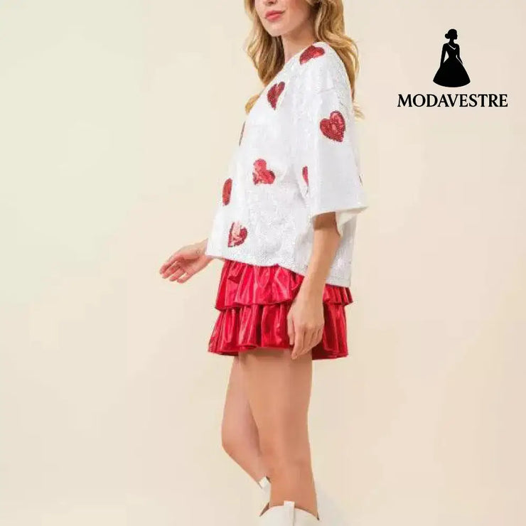 European And American Round Neck Sequins Shirt Christmas Heavy Industry Sequin Half Sleeve T-shirt