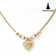 European and American Style Titanium Steel Heart Tree of Life Rhinestone Necklace for Women Simple Love Charm Jewelry