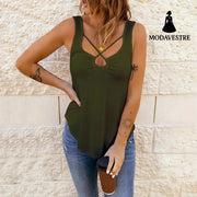 European And American Women’s Clothing Cross Solid Color Camisole Top Women ArmyGreen / 2XL