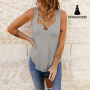 European And American Women’s Clothing Cross Solid Color Camisole Top Women Grey / 2XL