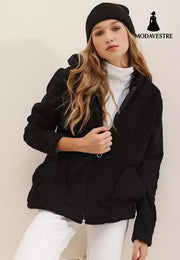 European And American Women’s Clothing Plush Coat Black / 2XL Coat