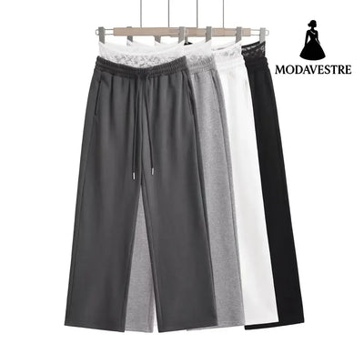 Fake two lace waist spliced straight leg sweatpants for women