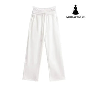 Fake two lace waist spliced straight leg sweatpants for women White / S
