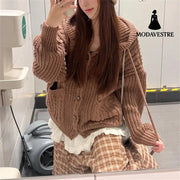 Fall Winter Hooded Knitwear Coat For Women Thickened Single-breasted Knitwear Top For Women