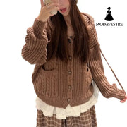 Fall Winter Hooded Knitwear Coat For Women Thickened Single-breasted Knitwear Top For Women