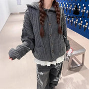 Fall Winter Hooded Knitwear Coat For Women Thickened Single-breasted Knitwear Top For Women