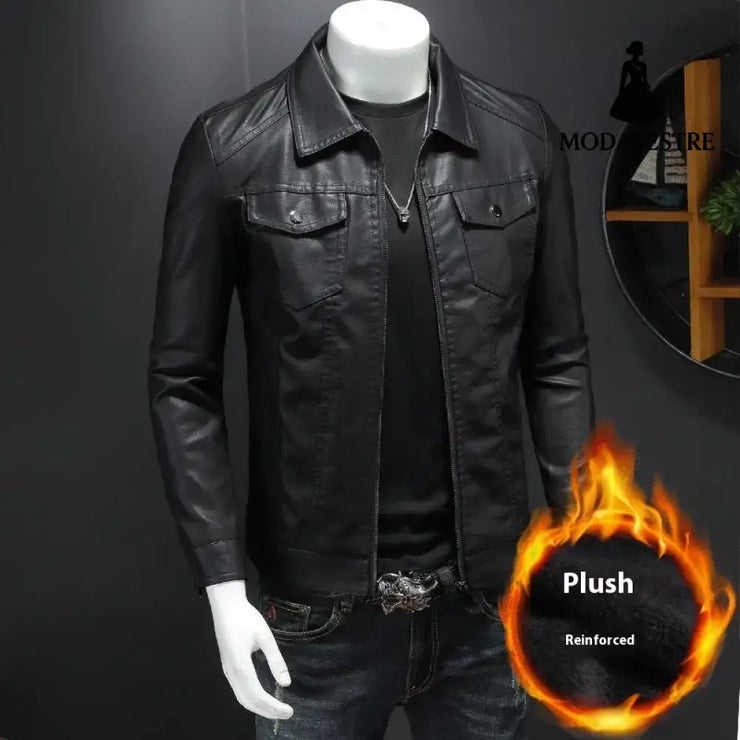 Fall Winter Men Quilted Casual Leather Clothing Fleece Lined / L Jacket