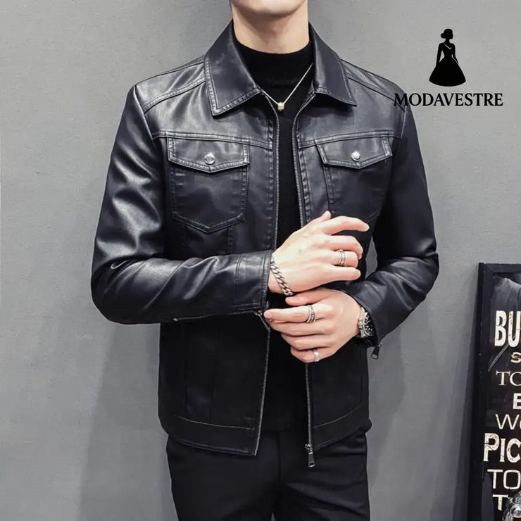 Fall Winter Men Quilted Casual Leather Clothing Jacket