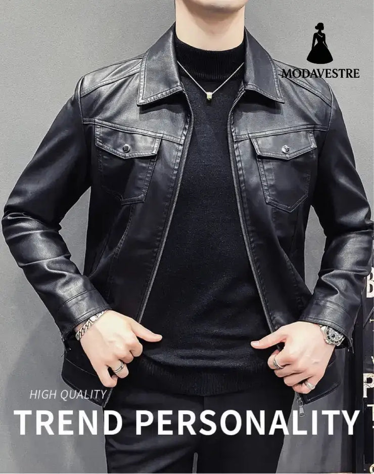 Fall Winter Men Quilted Casual Leather Clothing Jacket