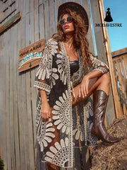 Fashion Bikini Sun Protection Clothing For Women Black Net White Line / Free Size