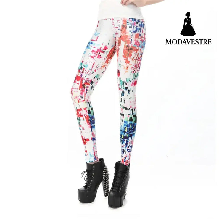 Fashion Colorful Comic Doodles Printed Leggings - MODAVESTRE