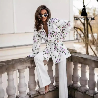 Fashion Commuter Lace Printing Long Sleeve Mid-length Women’s Coat Coat