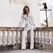 Fashion Commuter Lace Printing Long Sleeve Mid-length Women’s Coat Coat