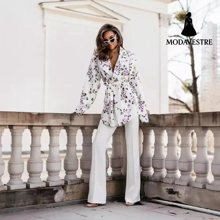 Fashion Commuter Lace Printing Long Sleeve Mid-length Women’s Coat Coat