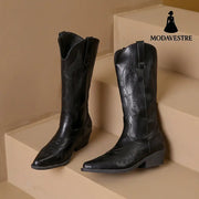 Fashion Embroidery Western Cowboy Boot Women Pointed Mid-calf
