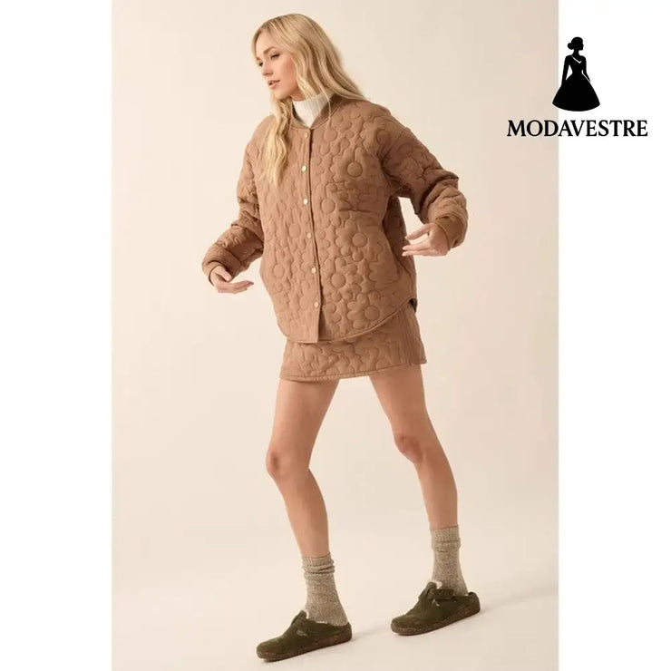 Fashion Flower Silk Line Cotton Jacket Temperament Wild Coat Coat