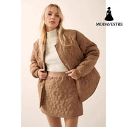 Fashion Flower Silk Line Cotton Jacket Temperament Wild Coat Light Brown / L Coat