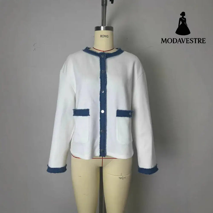 Fashion Fur Denim Color Contrast Short Coat Coat