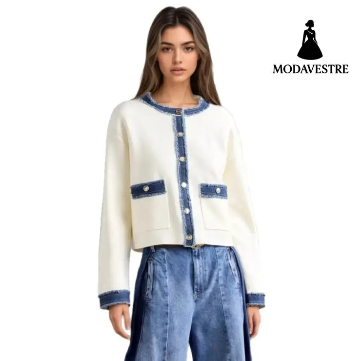 Fashion Fur Denim Color Contrast Short Coat Coat