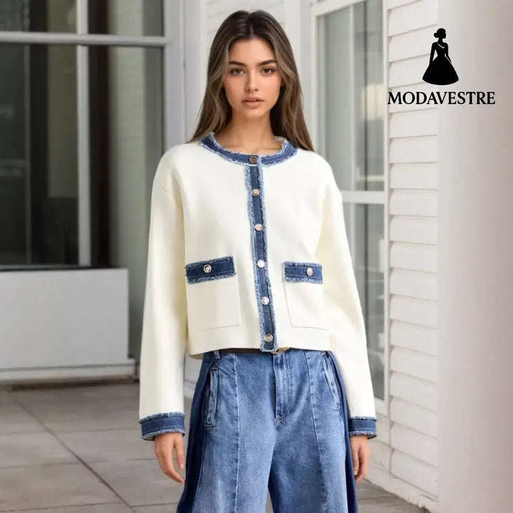 Fashion Fur Denim Color Contrast Short Coat Coat