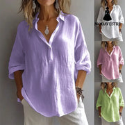 Fashion Long-sleeved Lapel Pullover Shirt Casual Loose Solid Color T-shirt Tops Women’s Clothing