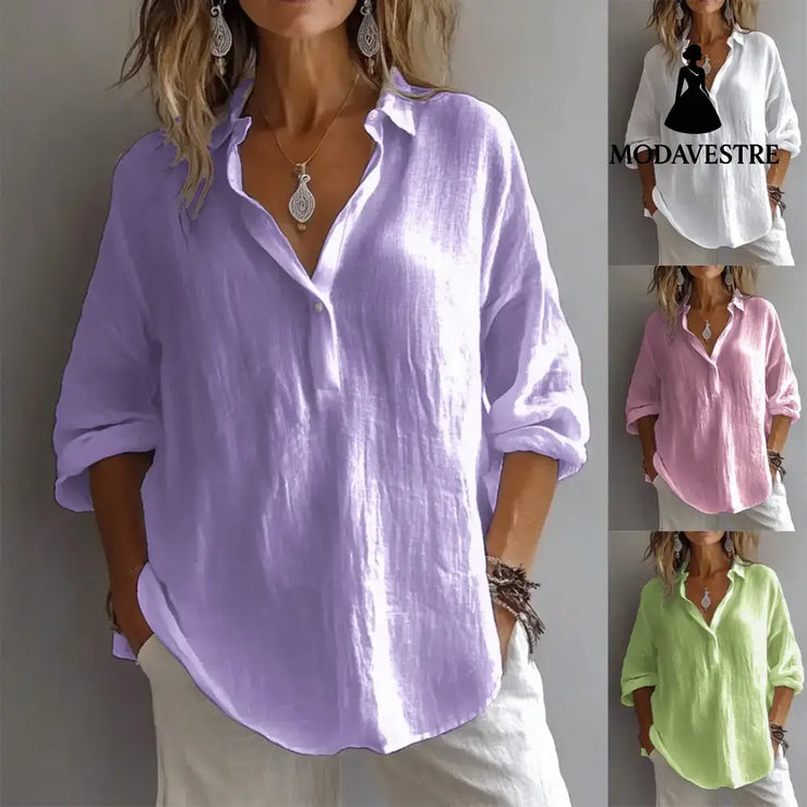 Fashion Long-sleeved Lapel Pullover Shirt Casual Loose Solid Color T-shirt Tops Women’s Clothing