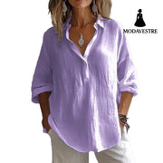 Fashion Long-sleeved Lapel Pullover Shirt Casual Loose Solid Color T-shirt Tops Women’s Clothing