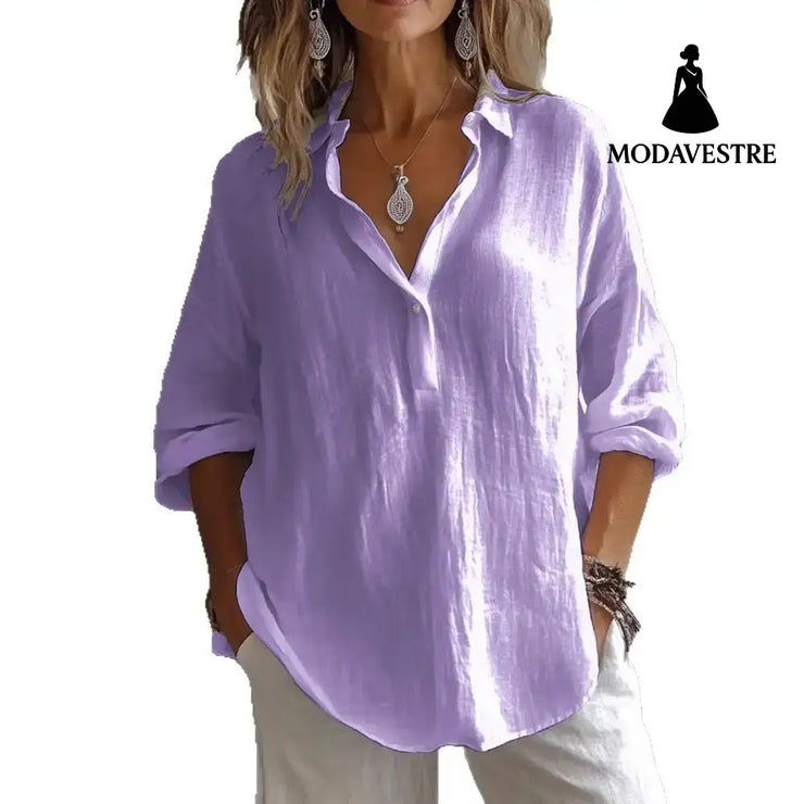 Fashion Long-sleeved Lapel Pullover Shirt Casual Loose Solid Color T-shirt Tops Women’s Clothing