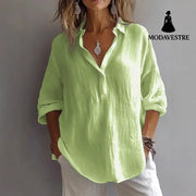Fashion Long-sleeved Lapel Pullover Shirt Casual Loose Solid Color T-shirt Tops Women’s Clothing Green / 4XL
