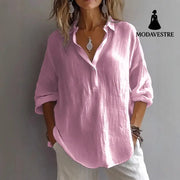 Fashion Long-sleeved Lapel Pullover Shirt Casual Loose Solid Color T-shirt Tops Women’s Clothing Pink / 4XL