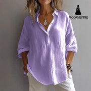 Fashion Long-sleeved Lapel Pullover Shirt Casual Loose Solid Color T-shirt Tops Women’s Clothing Purple / 4XL