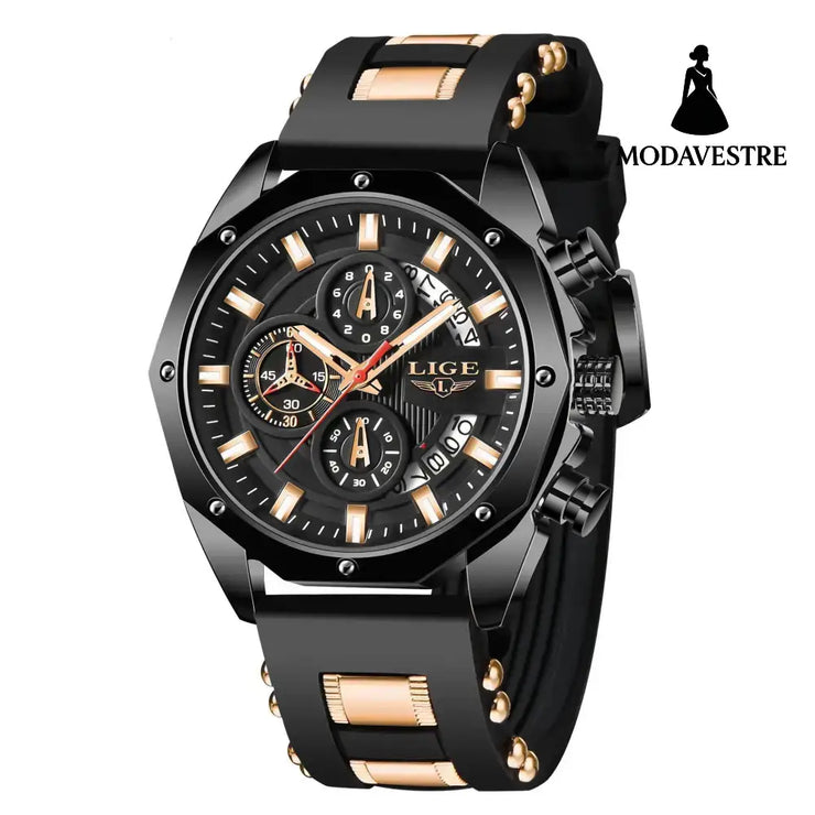 Fashion Mens Watches Top Brand Luxury Silicone Sport Watch Men Quartz Date Clock Waterproof Wristwatch Chronograph Black