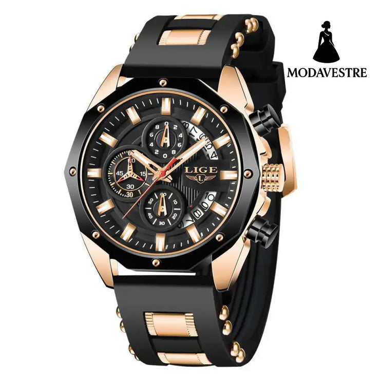 Fashion Mens Watches Top Brand Luxury Silicone Sport Watch Men Quartz Date Clock Waterproof Wristwatch Chronograph Gold