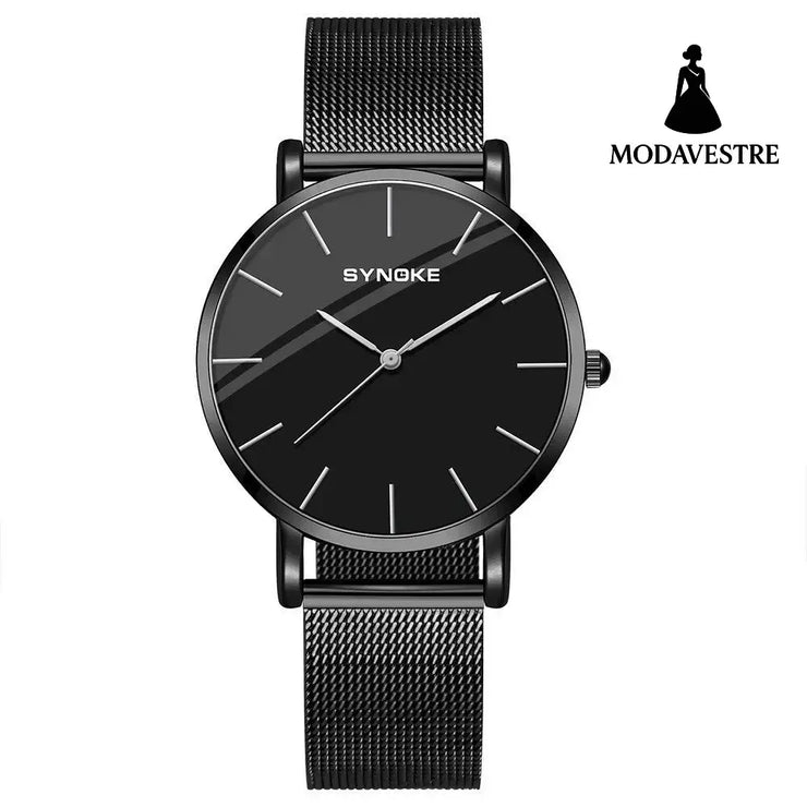 Fashion Quartz Watch Men Women Black Shell Black Surface L